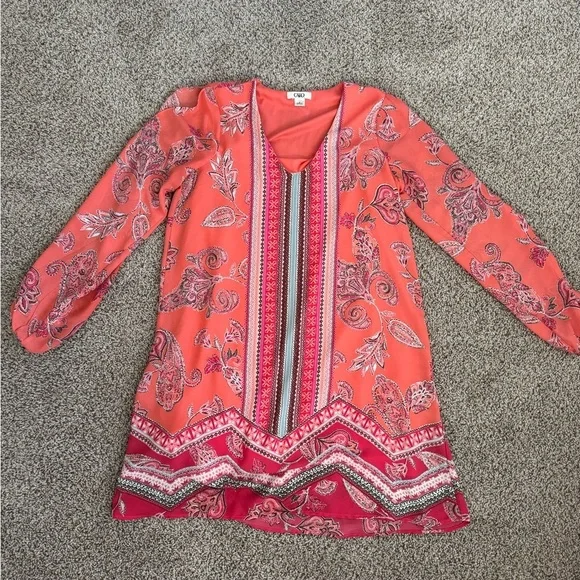 Cato Orange Pink Floral Boho Paisley Long Sleeve Women's Dress Sundress Sz Small - Picture 1 of 5